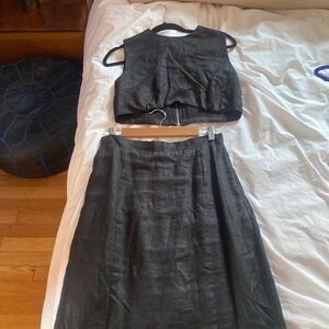DISSH Spencer black linen midi skirt and crop top set
